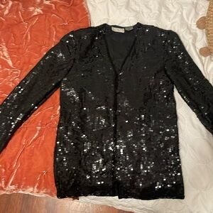 Vintage Sequin Button Up Black Blouse